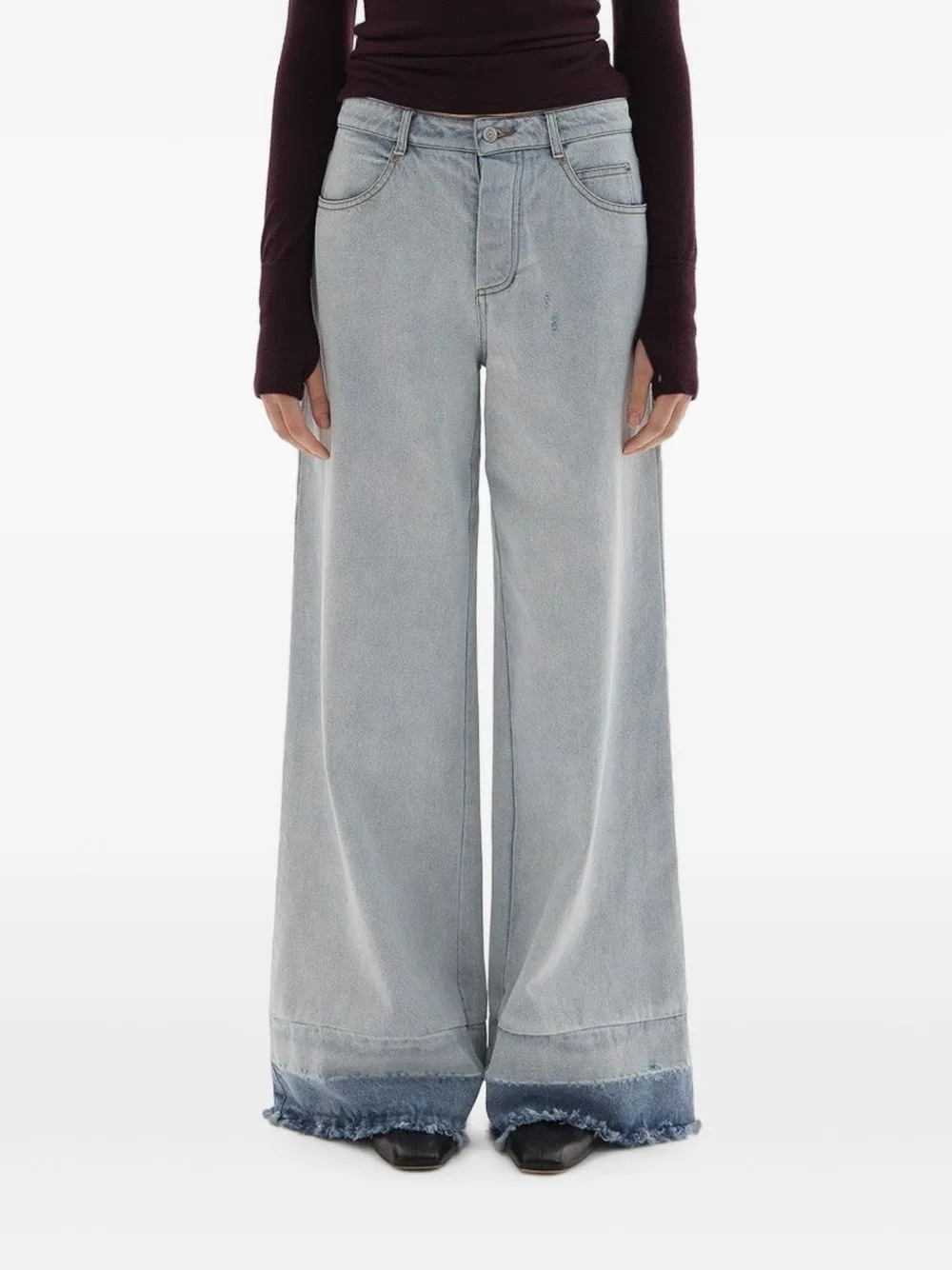 Adrianne Frayed Wide-Leg Jeans by JOAEN