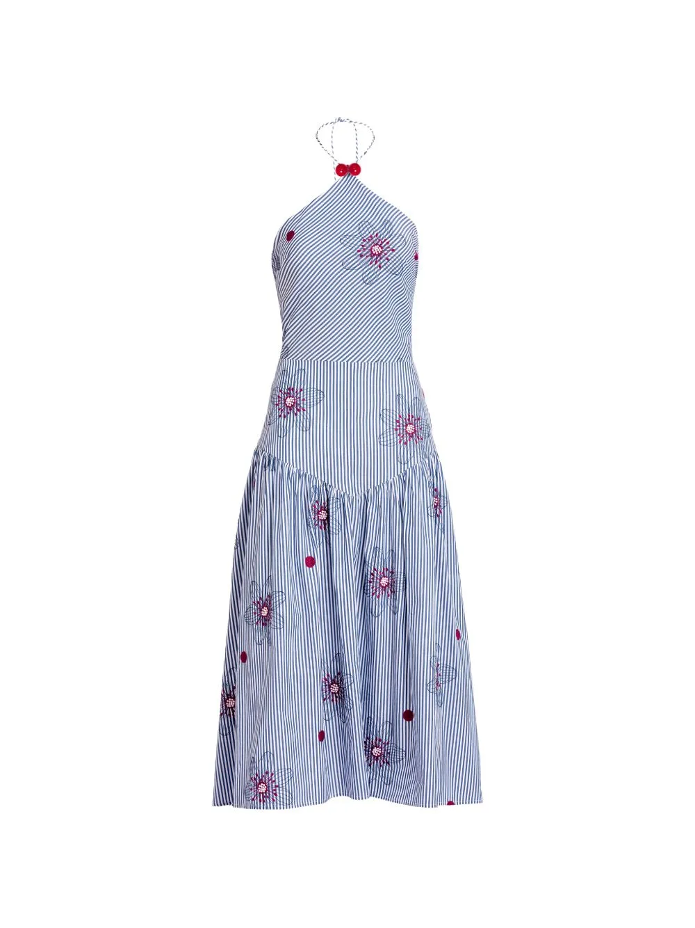 Ares Floral-Embroidered Striped Midi Dress by Silvia Tcherassi