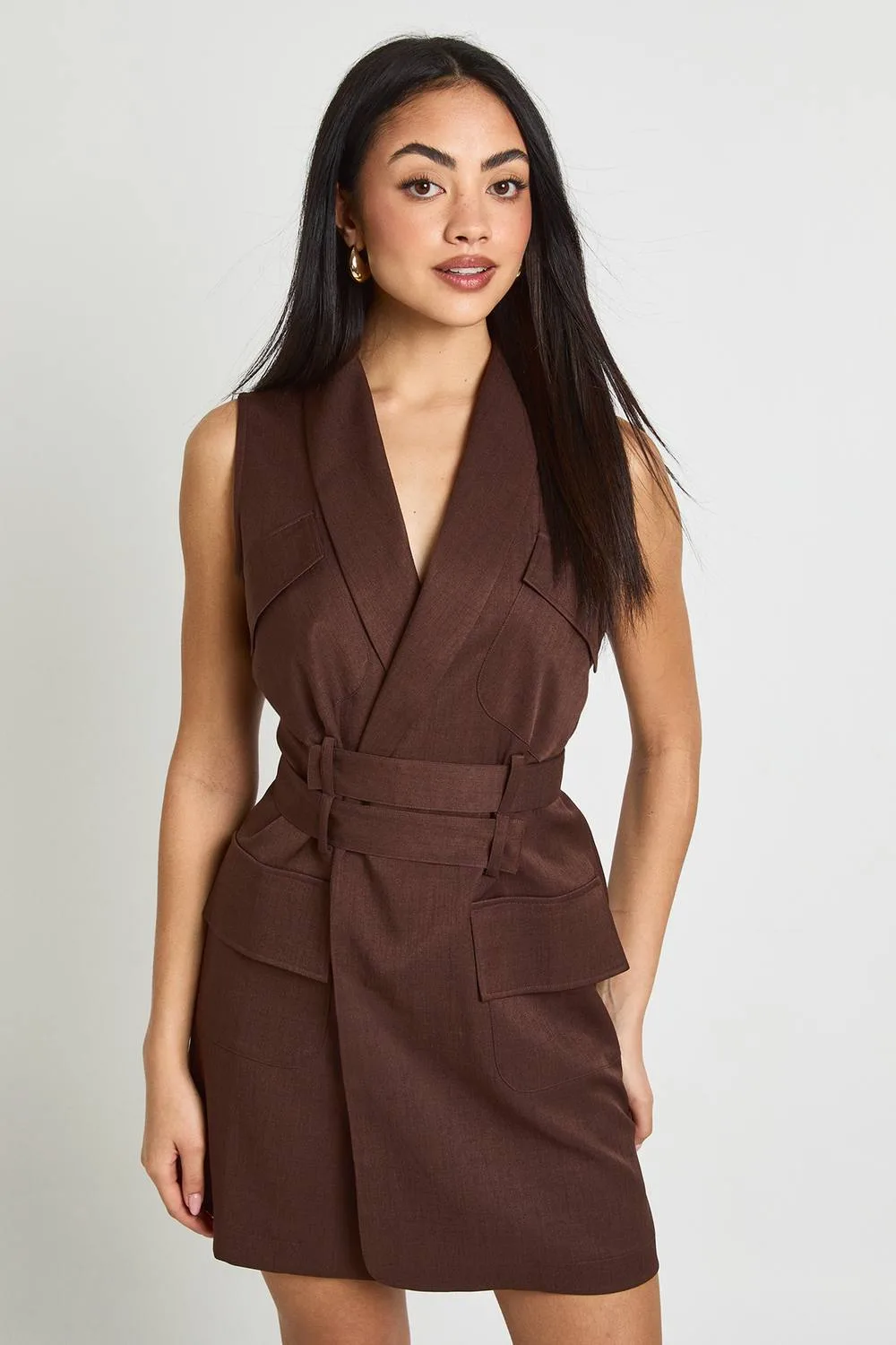 Utility Belted Waistcoat Sleeveless Blazer Dress by boohoo