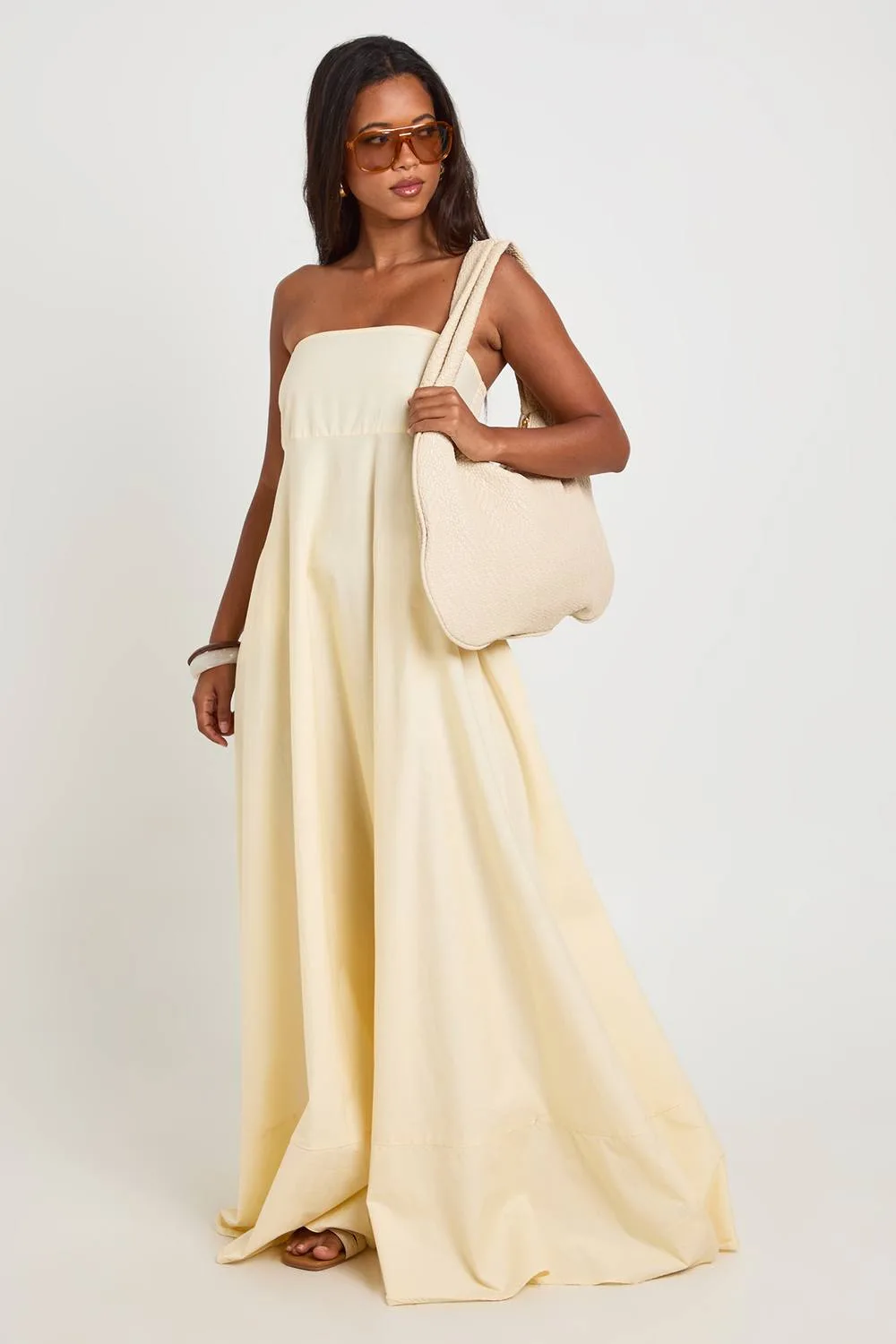 Cotton Poplin Shirred Elasticated Back Maxi Dress by boohoo