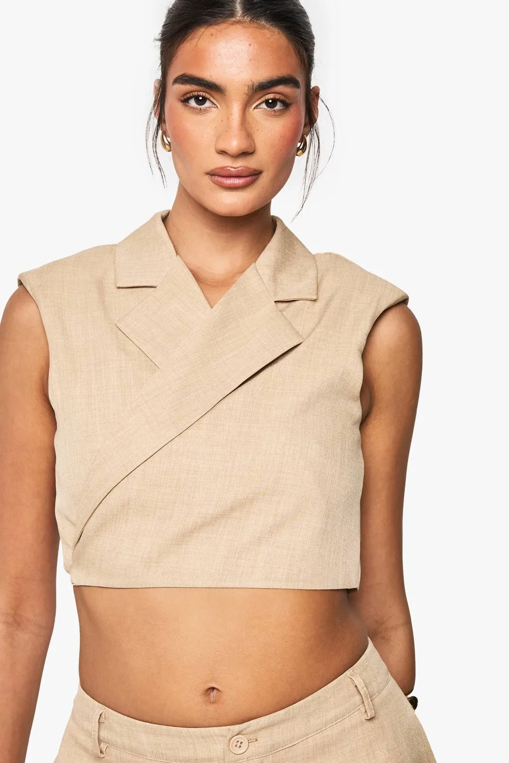 Marl Shoulder Pad Tie Detail Waistcoat by boohoo