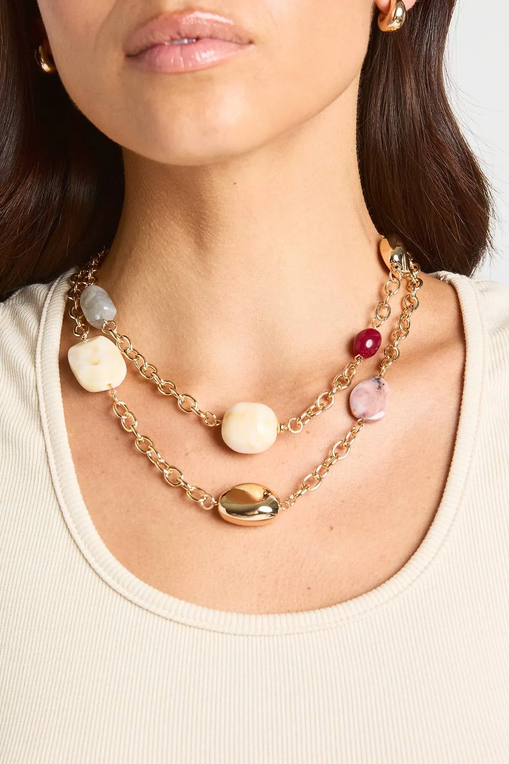 Scattered Bead Layered Chunky Necklace by boohoo