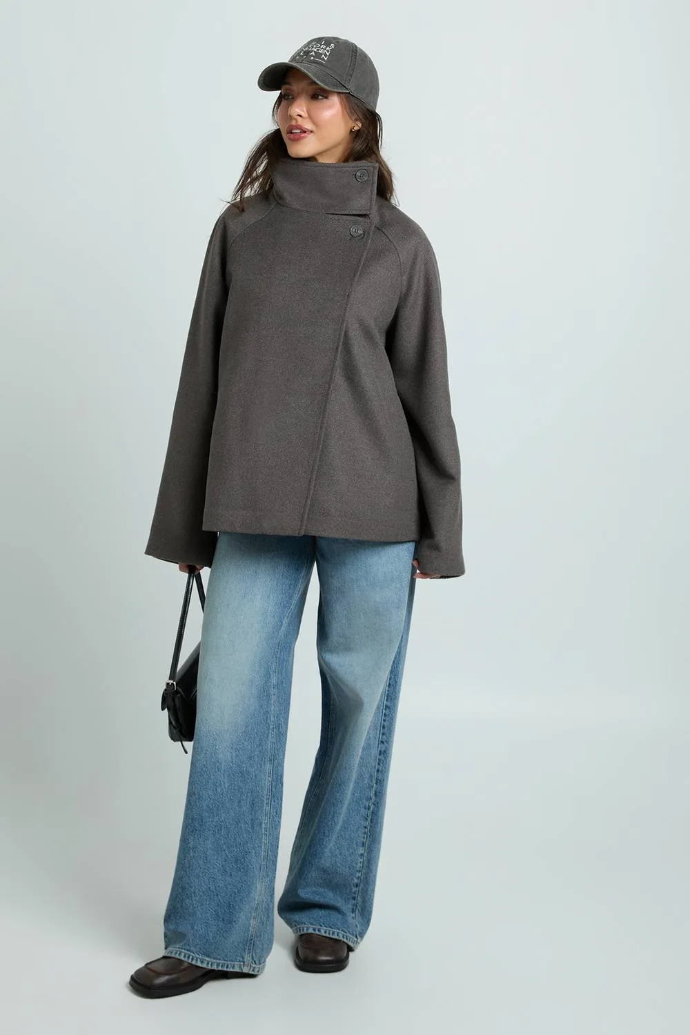 Funnel Neck Wool Look Jacket by boohoo