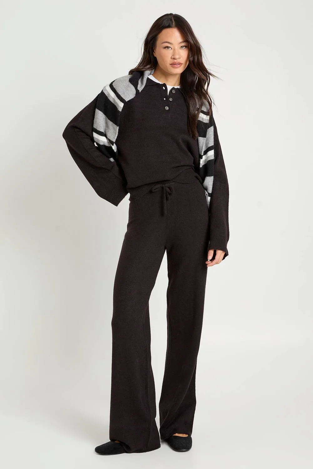 Collared Button Down Oversized Knitted Jumper & Straight Leg Trouser Co-Ord by boohoo