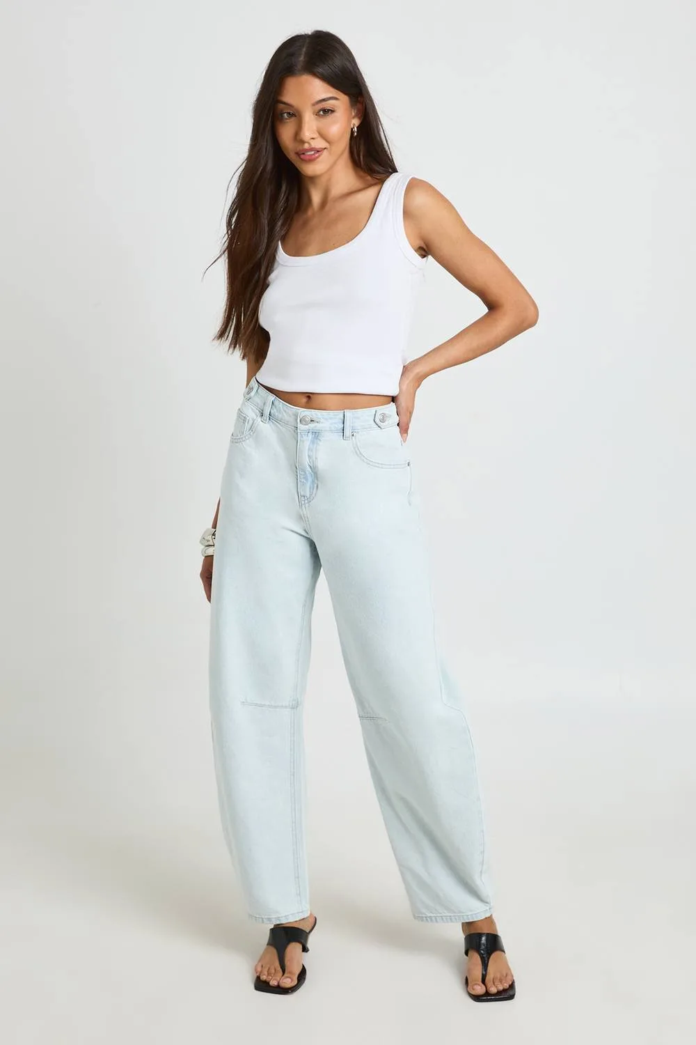 High Waist Cinched Waist Barrel Jeans with Adjuster