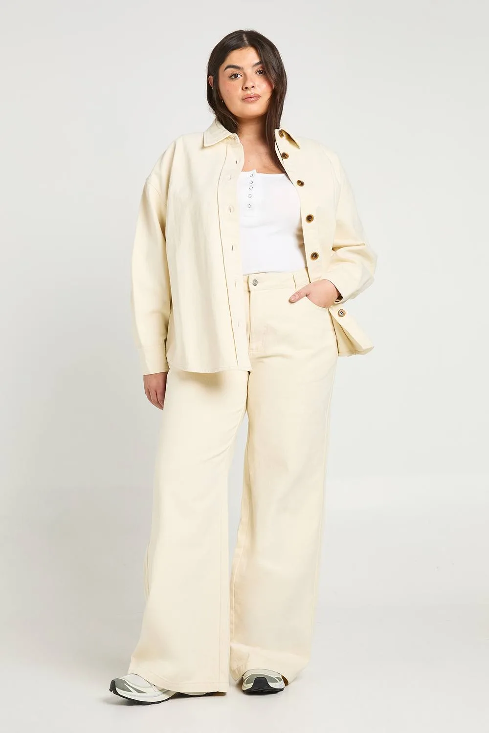 Denim Ecru Wide Leg Jean by boohoo