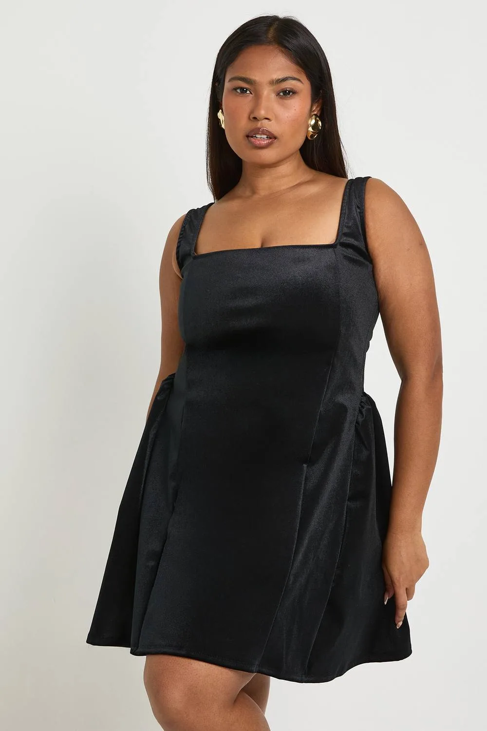 Velvet Square Neck Skater Dress by boohoo