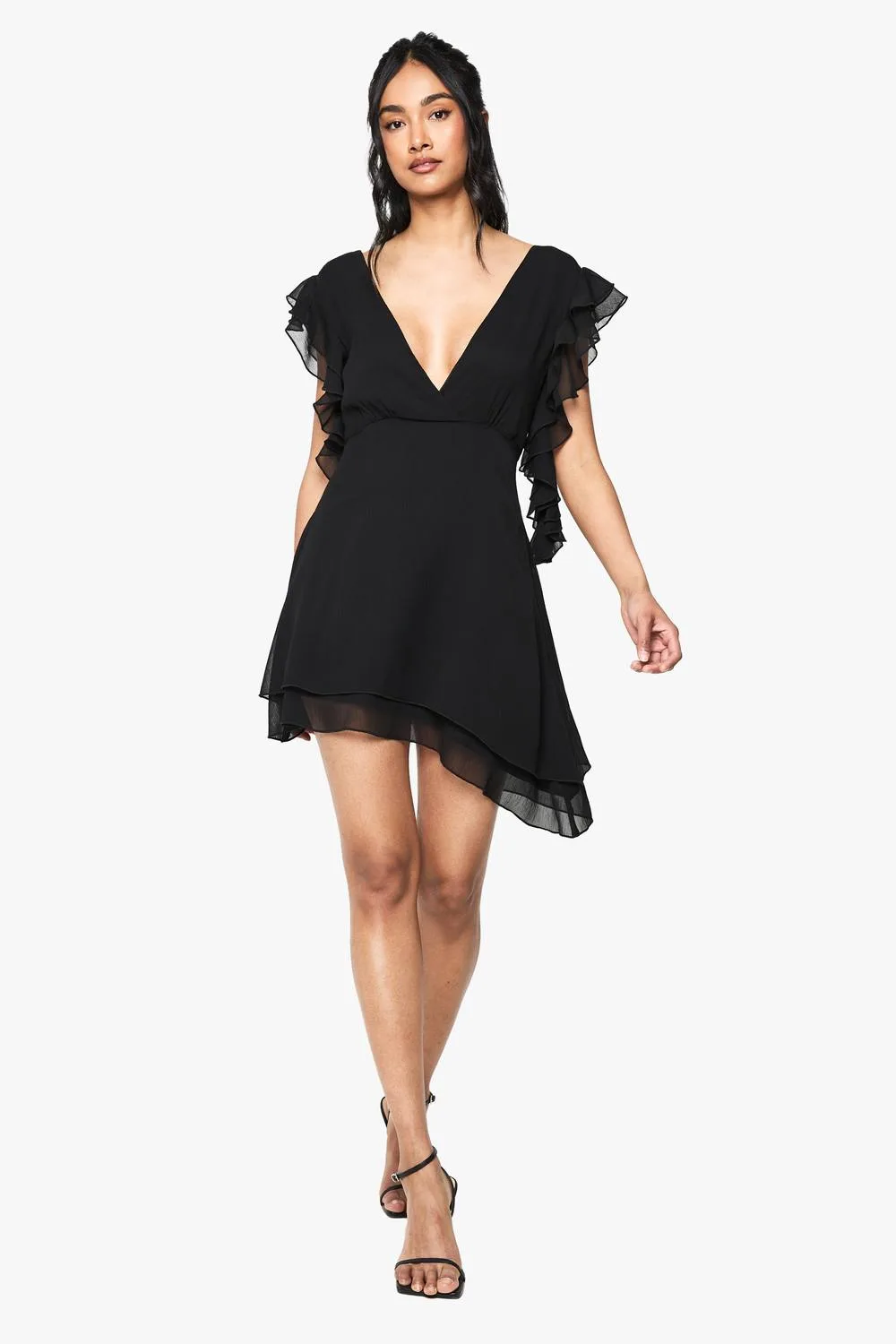 Chiffon Ruffle Detail Mini Dress by boohoo