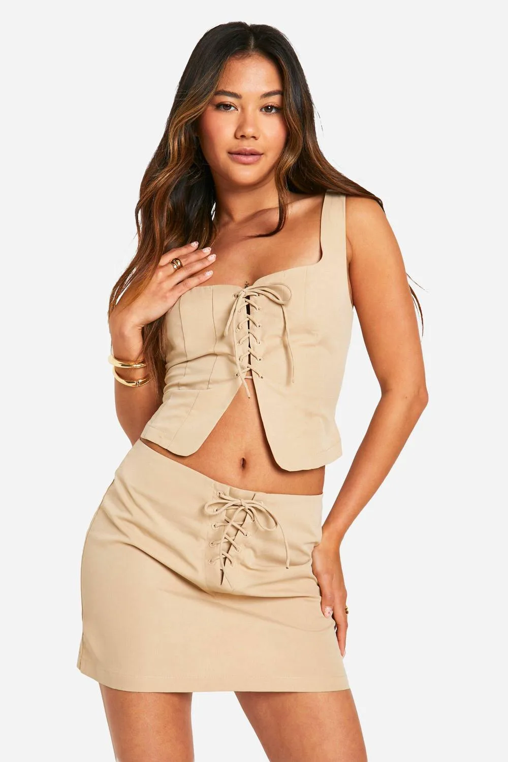 Lace Up Front Micro Mini Skirt by boohoo