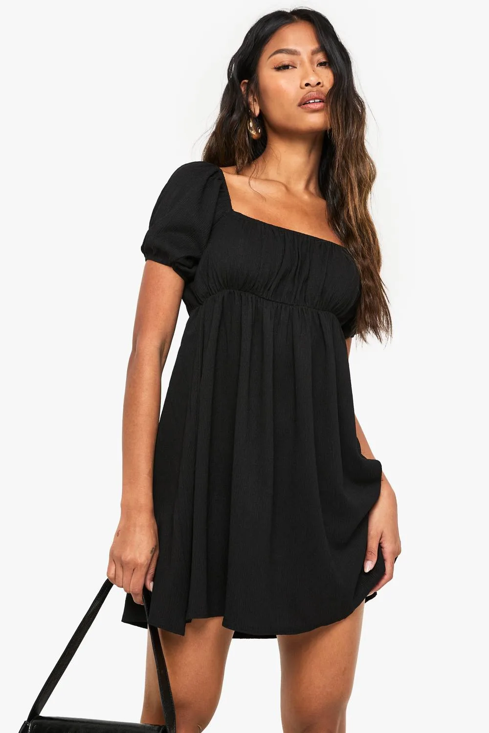 Puff Sleeve Smock Mini Dress by boohoo