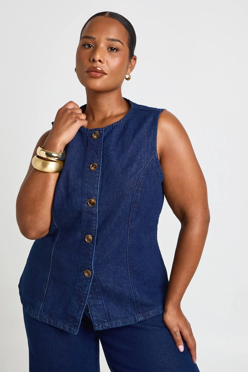 Horn Button Down Waistcoat by boohoo
