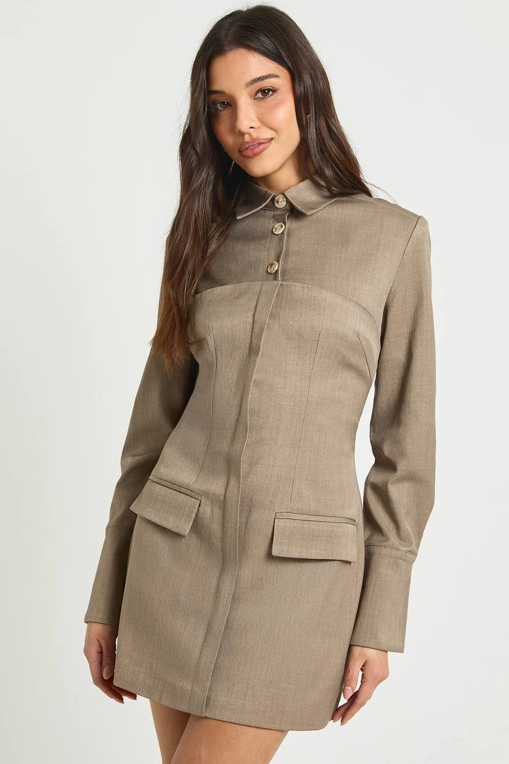Tailored Double Layer Utility Shirt Dress by boohoo