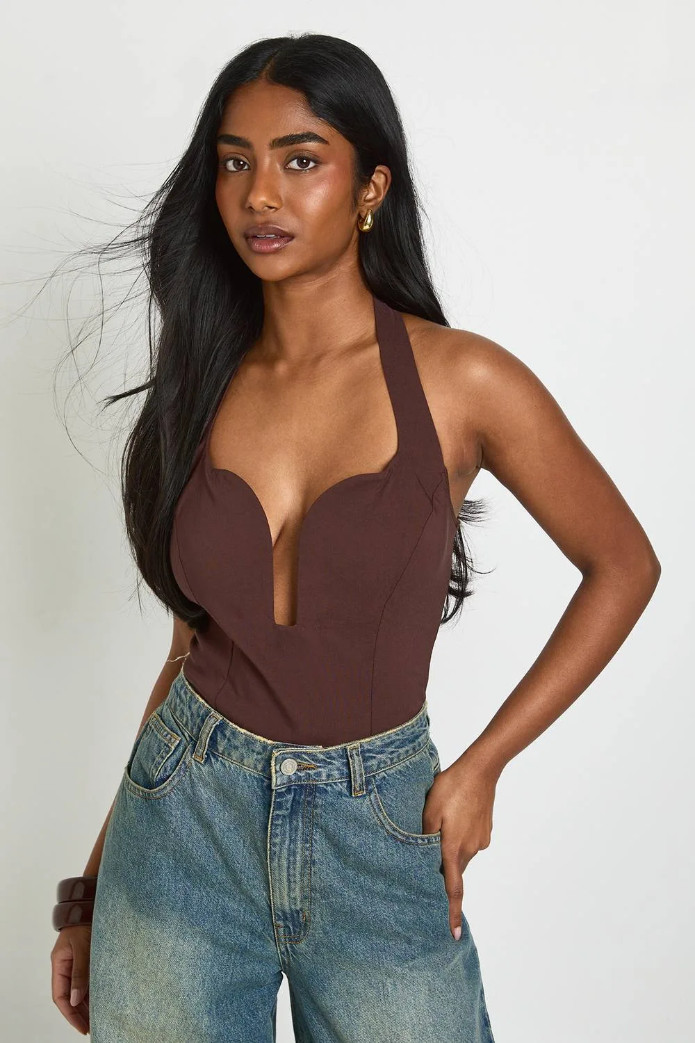 Bengaline Halterneck Cut Out Corset Top by boohoo