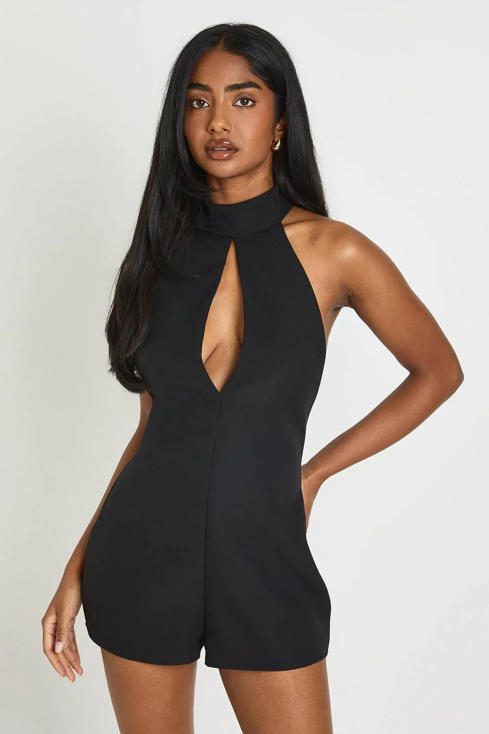 High Neck Keyhole Tailored Playsuit by boohoo