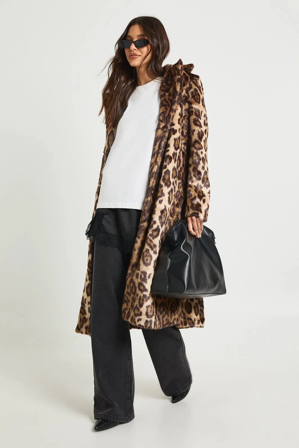 Leopard Print Faux Pony Hair Fur Jacket by boohoo