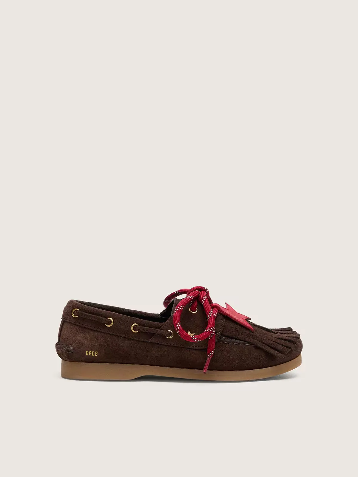 Cruise Loafers in Brown Suede with Tone-On-Tone Suede Fringing and Red Laces by Golden Goose