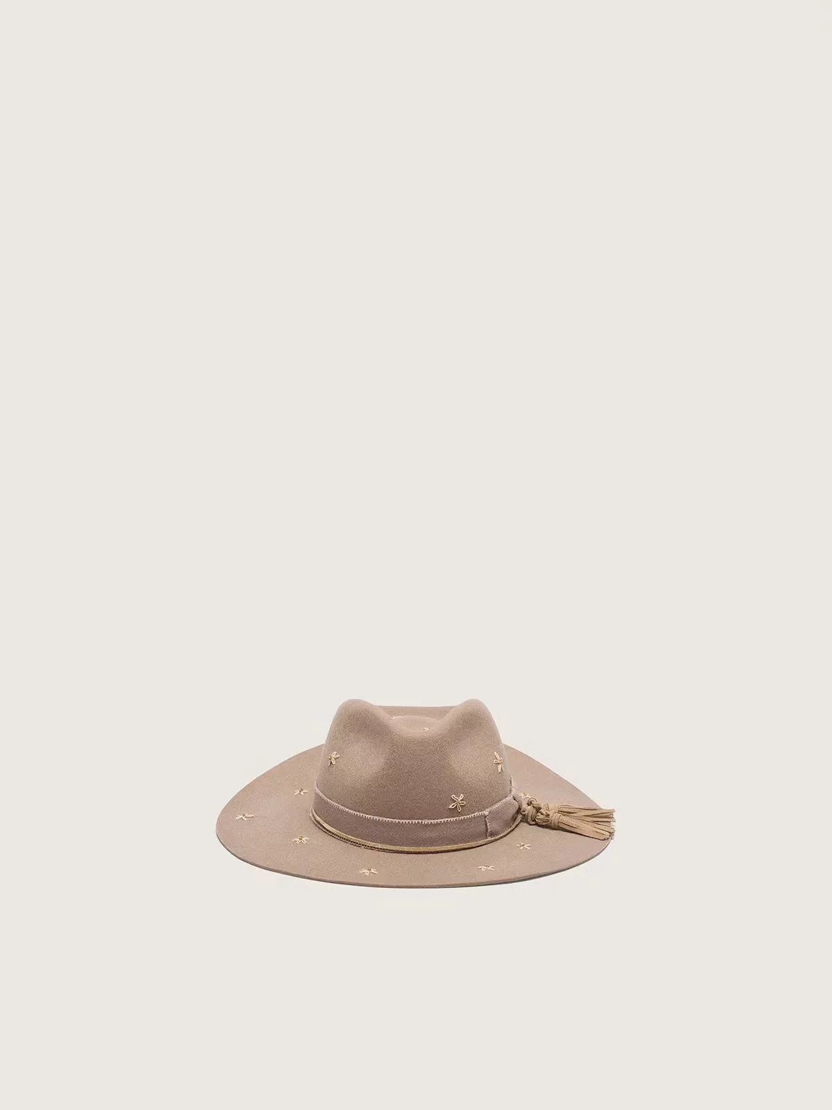 Fedora Hat with Double Strap and Flower Embroidery with Beads by Golden Goose