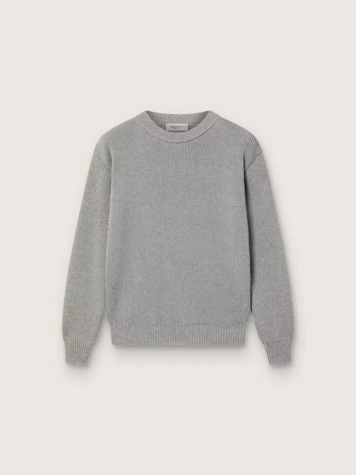 Golden Sweater in Ribbed Gray Melange with Logo on the Back by Golden Goose