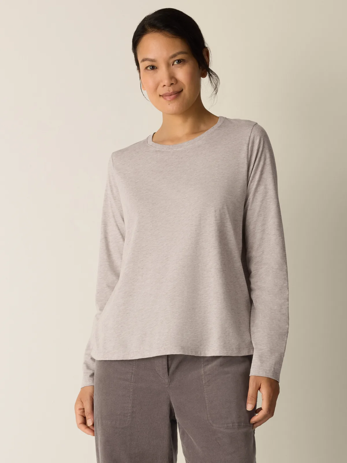 Melange Fine Organic Cotton Jersey Round Neck Tee by Eileen Fisher