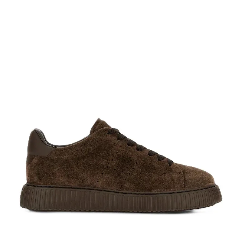 Suede Perforated Ribbed Sole Sneakers