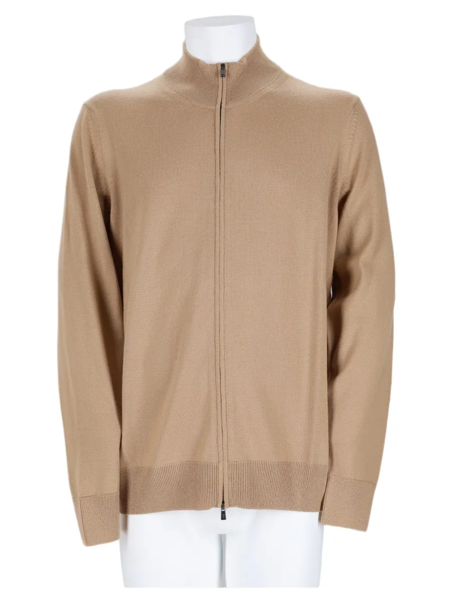 Zip-Through Ribbed Virgin Wool Sweater by BOSS