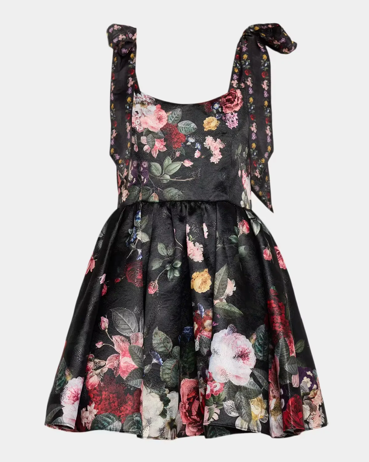 Blanca Scoop-Neck Floral Brocade Tie-Shoulder Mini Dress by ALICE + OLIVIA