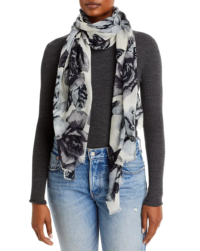Floral Print Wool Scarf by Fraas