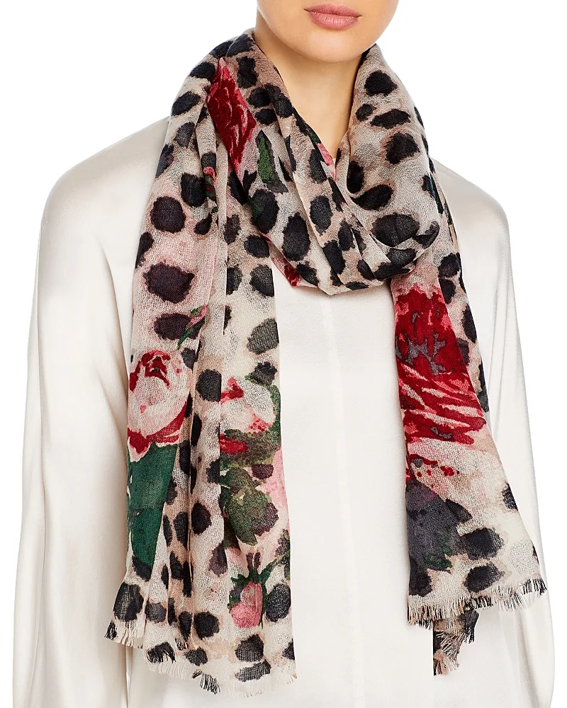 Animal & Rose Print Wool Scarf