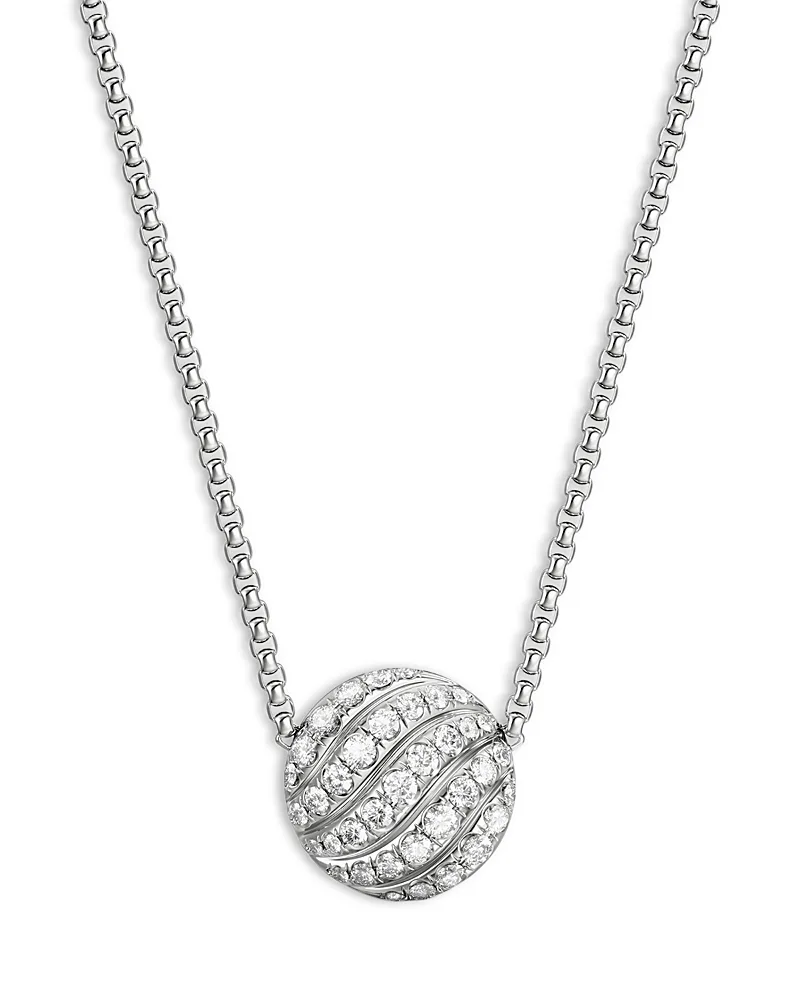 Sculpted Cable Pendant Necklace in Sterling Silver with Diamonds, 18"