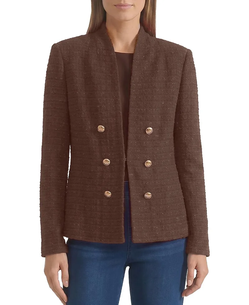 Tonal Eyelash Tweed Knit Jacket by Ming Wang