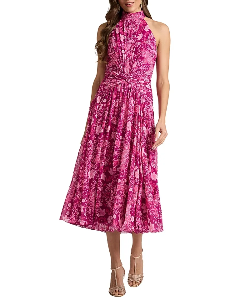 Kyrene Floral Pleated Halter Midi Dress