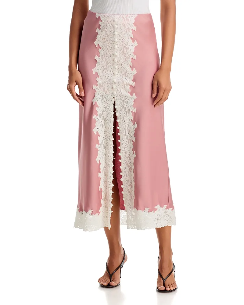 Tirelle Lace Trim Satin Midi Skirt