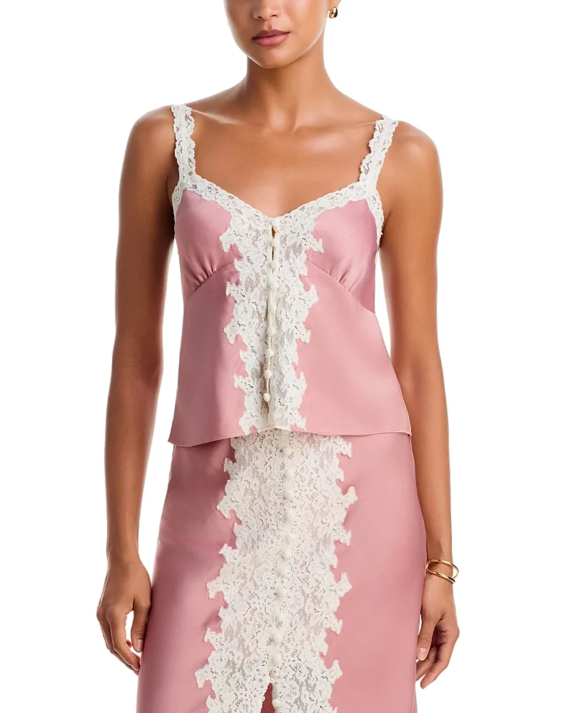 Effy Lace Trim Satin Top by LoveShackFancy