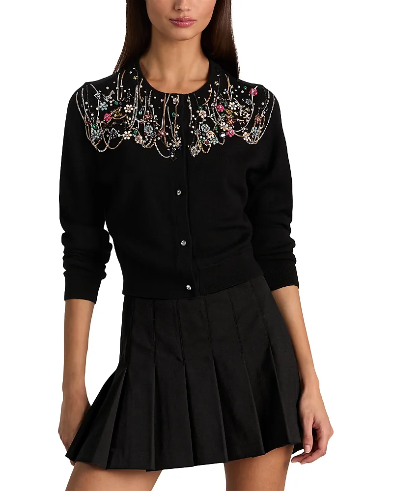 Dollie Wool Blend Embellished Cardigan by Alice And Olivia