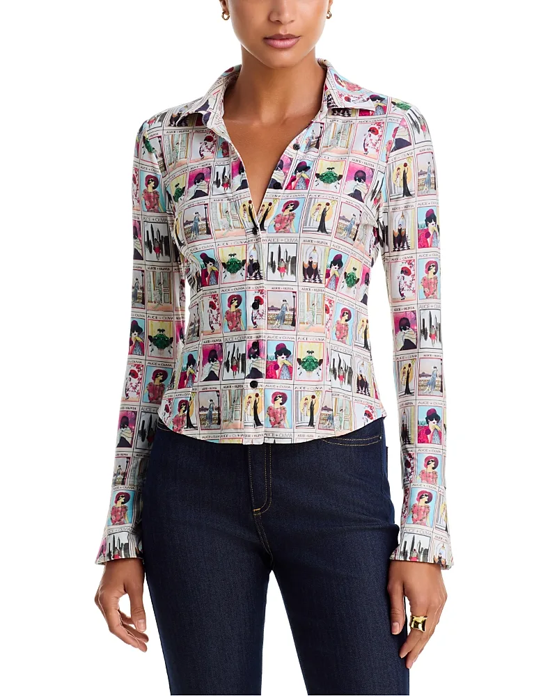 Freya Staceface Fitted Nipped Waist Button Down Top by Alice And Olivia