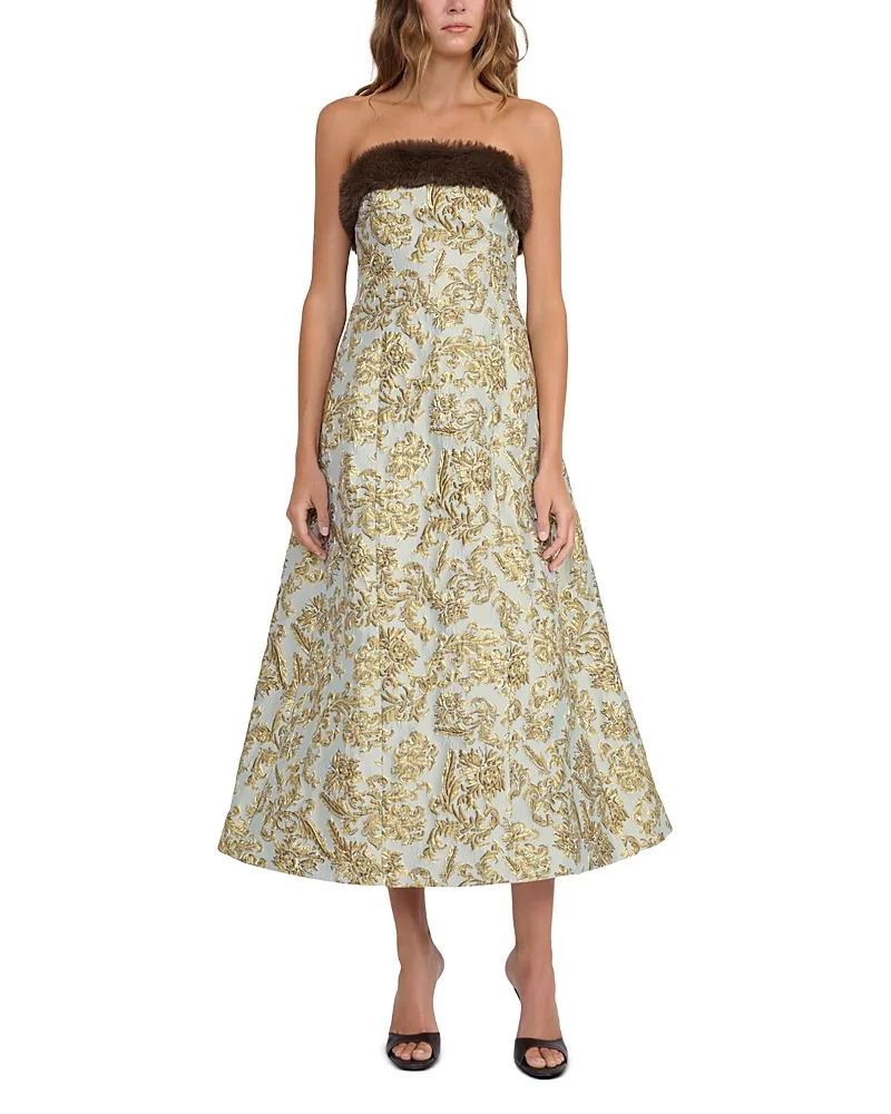 Kennedy Faux Fur Trim Midi Dress by STAUD