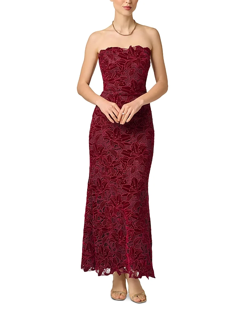 Strapless Velvet & Lace Trim Gown by Aidan Mattox