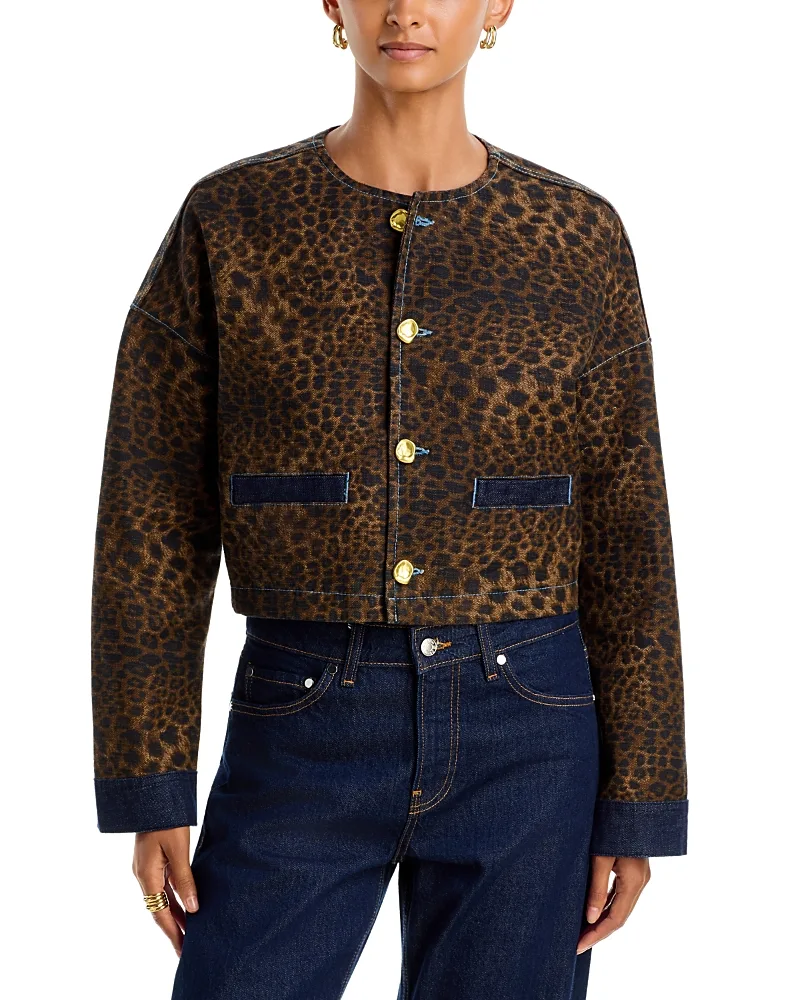 Verona Leopard Print Collarless Jacket by L'AGENCE