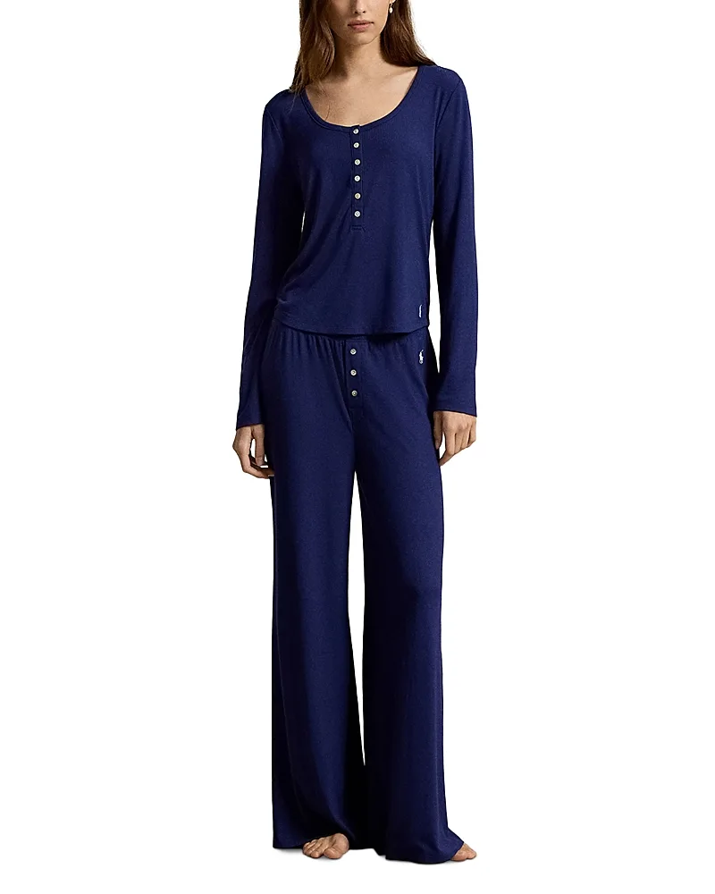 Rib Henley Wide Leg Pants Pajama Set by Polo Ralph Lauren