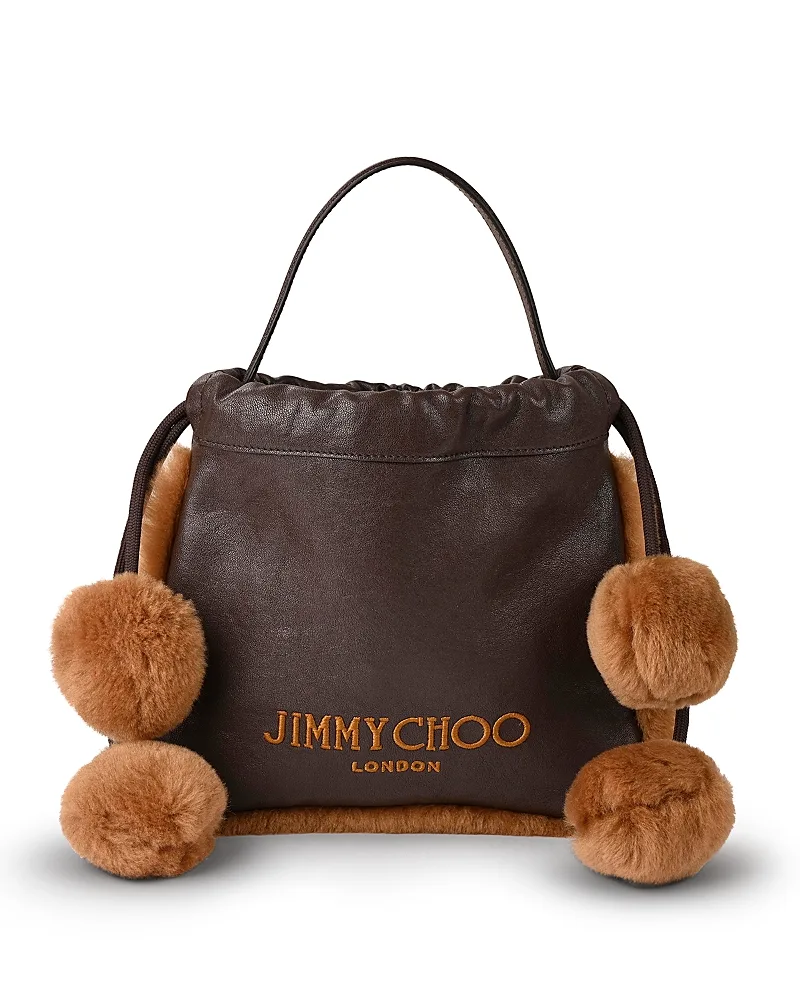 Leather & Shearling Drawstring Pouch by Jimmy Choo