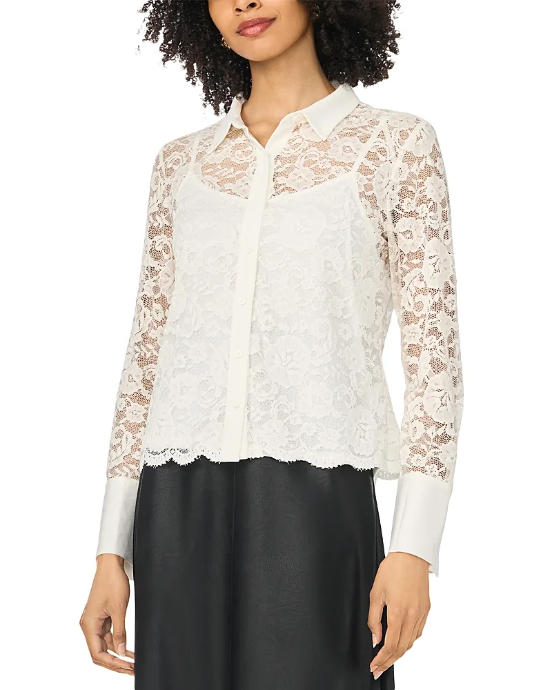 Collared Raschel Lace Blouse by Vince Camuto