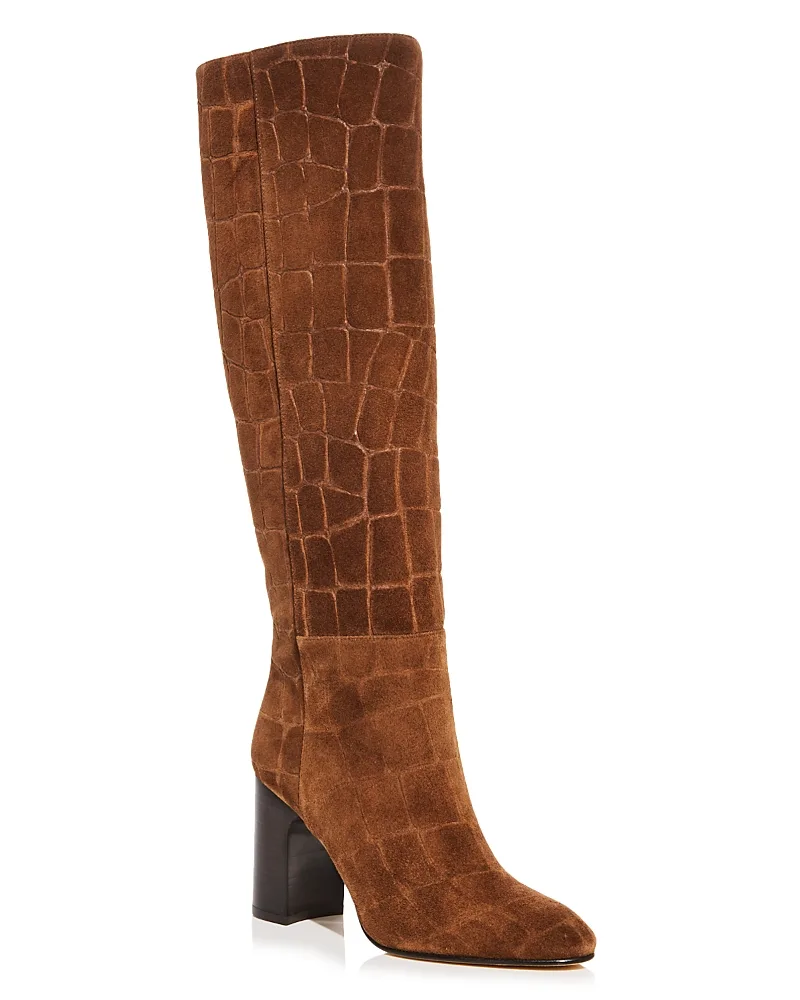 Mulberry Embossed Suede Knee High Boots by Stuart Weitzman