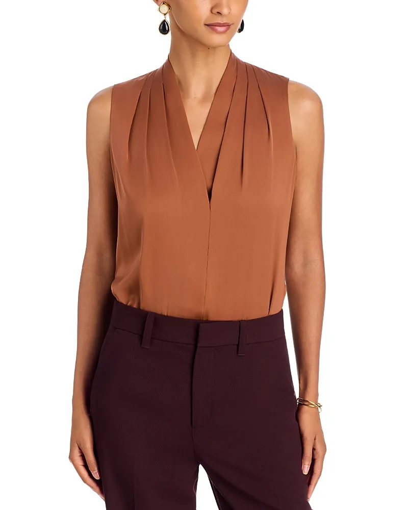 Mila Sleeveless V Neck Pleated Silk Blouse by Kobi Halperin