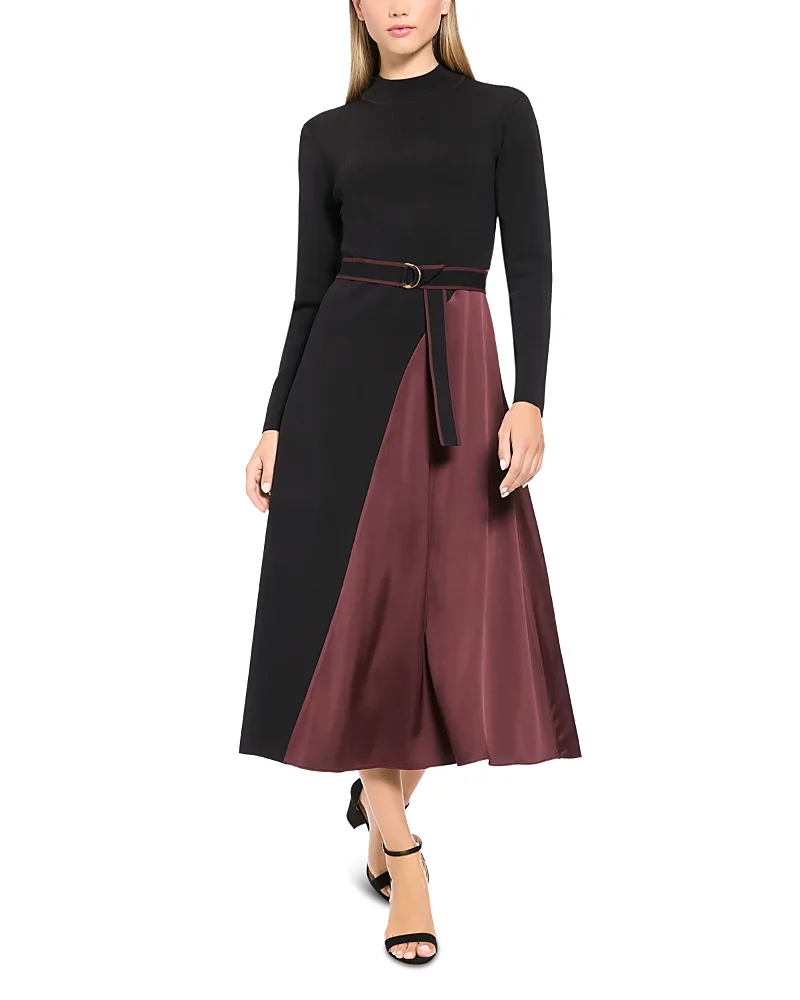 Belted Color Blocked Midi Dress