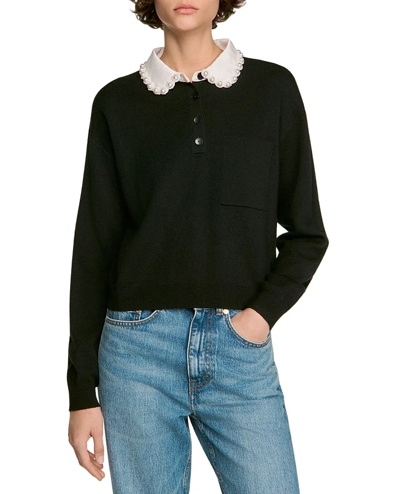 Fitzgerald Beaded Polo Collar Sweater by Sandro