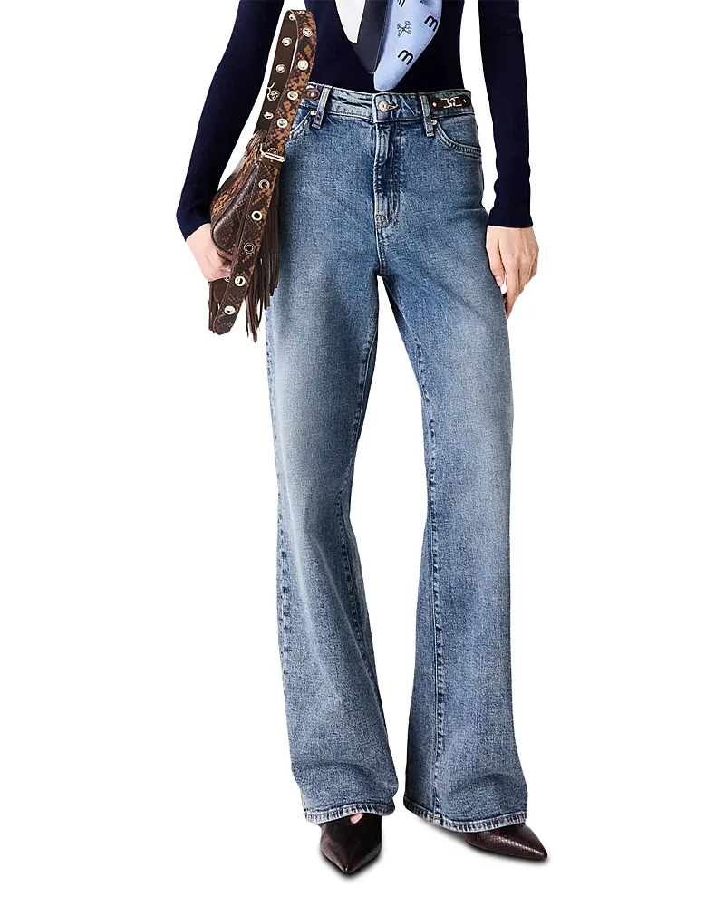 Buckle Tab High Rise Wide Leg Jeans by Maje