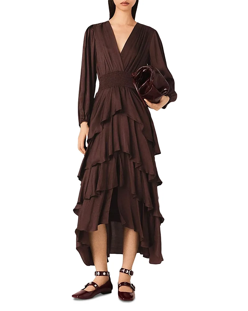 Ruffinello Ruffled Satin High Low Dress by Maje