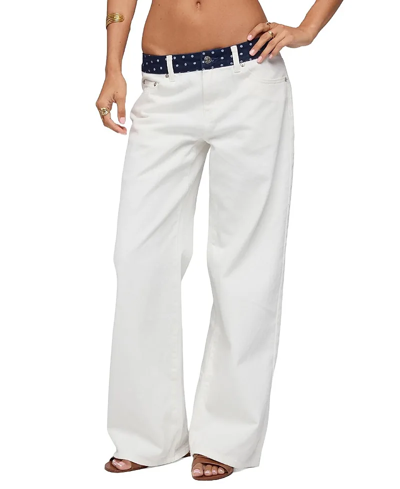 Polka Dot Waistband Low Rise Baggy Jeans by Edikted