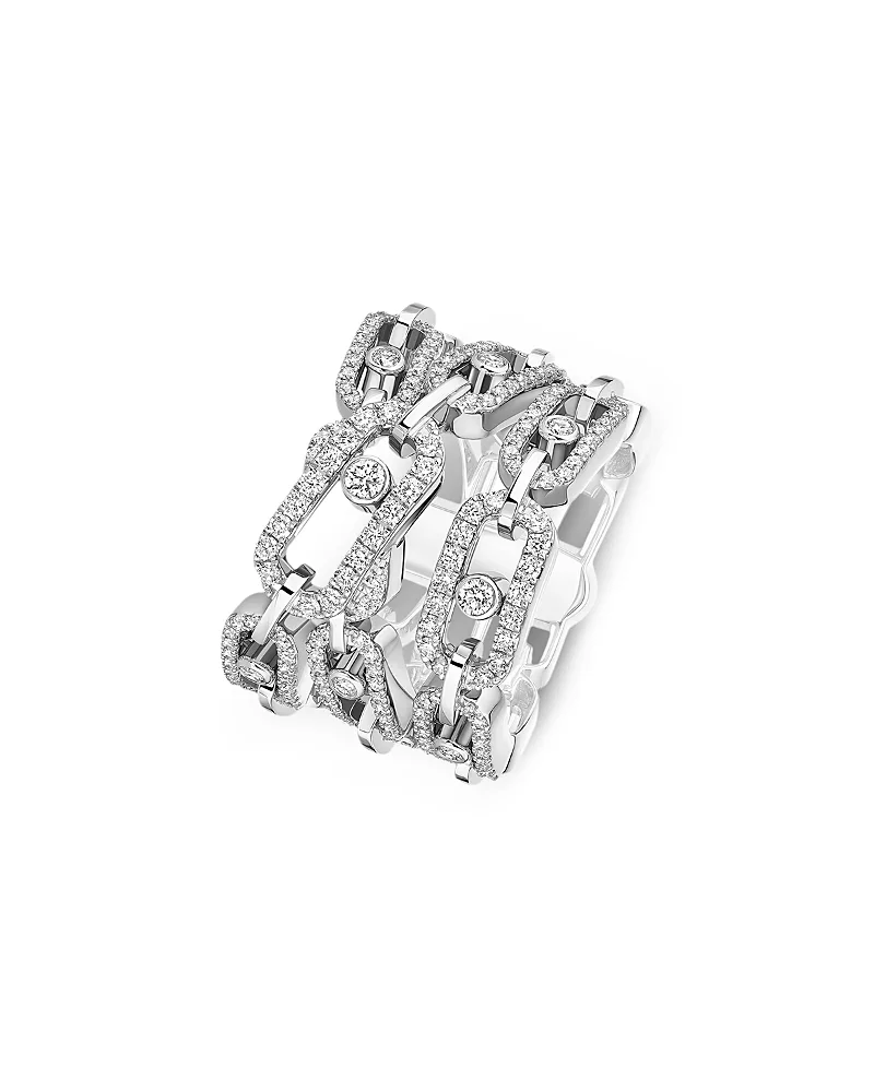 18K White Gold Move Link Diamond Multirow Open Ring, 1.2 Tcw