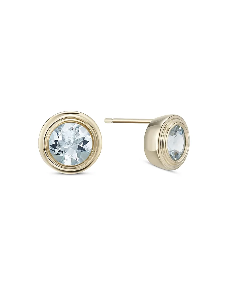 10K Yellow Gold Aquamarine March Birthstone Bezel Stud Earrings by Moon & Meadow